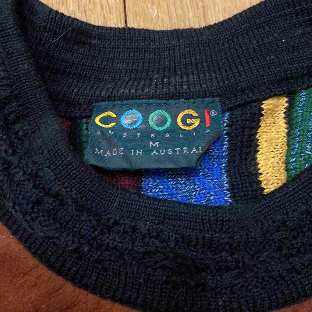 Rare Vintage Coogi 3D Textured Knit Sweater with Suede Detail - Picture 2 of 16